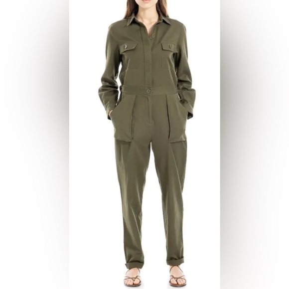 NWT [MAX STUDIO] Tab Sleeve Utility Jumpsuit in Olive, Women’s Size X-Small - Picture 2 of 8